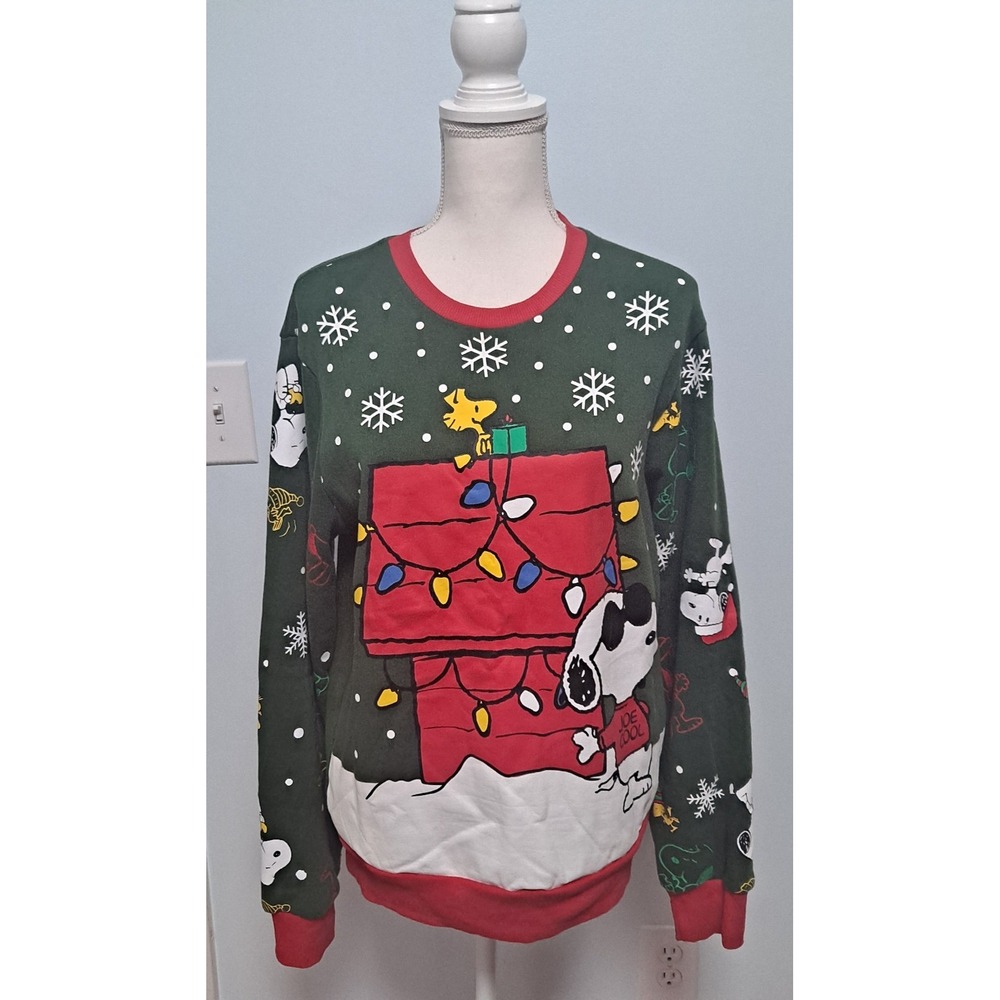 Peanuts Snoopy Joe Cool Christmas Lights Dog House Crewneck Sweatshirt Small